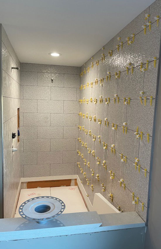 Long Lake bathroom shower before renovation - outdated shower surround